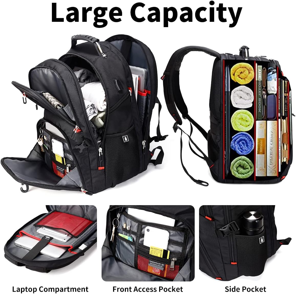 SHRRADOO Extra Large Travel Laptop Backpack for Men, Work College Backpacks | Fit 17 Inch Laptops, with Combination Lock, Carry On Flight Approved, Men Women Business Backpack,Bookbag School Backpack - Image 3