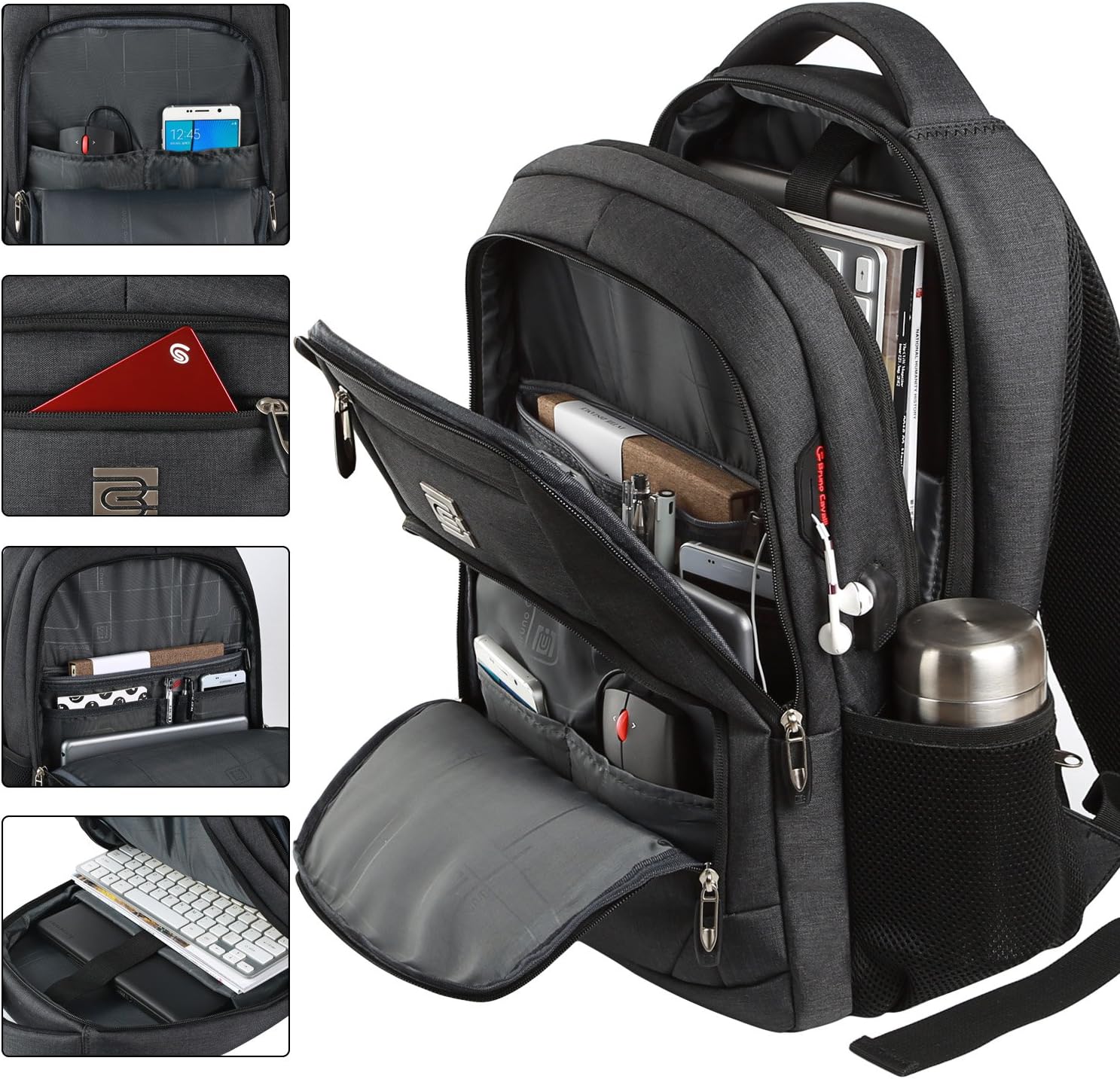 Volher Laptop Backpack,Business Travel Anti Theft Slim College Backpack | Water Resistant Durable Computer Bag Gift for Women & Men Fits 15.6 Inch Laptop and Notebook - Black - Image 2
