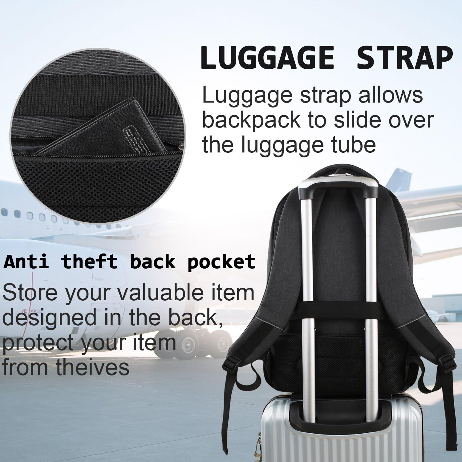 Volher Laptop Backpack,Business Travel Anti Theft Slim College Backpack | Water Resistant Durable Computer Bag Gift for Women & Men Fits 15.6 Inch Laptop and Notebook - Black - Image 6