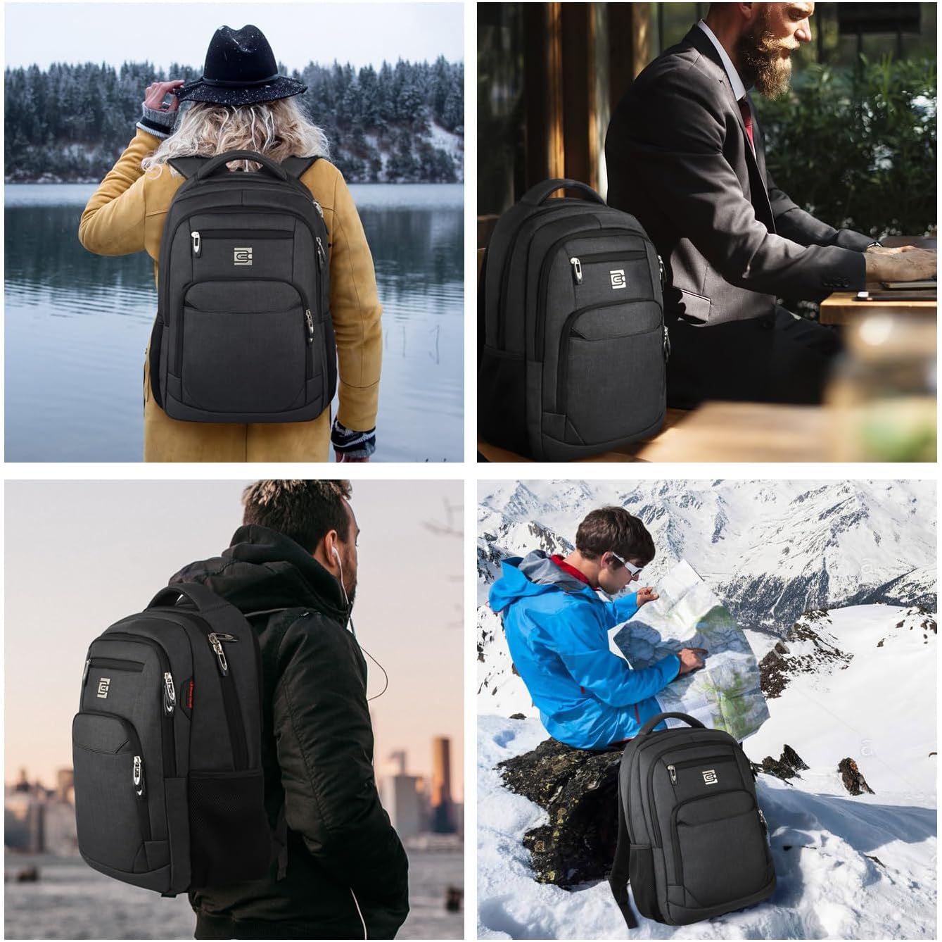 Volher Laptop Backpack,Business Travel Anti Theft Slim College Backpack | Water Resistant Durable Computer Bag Gift for Women & Men Fits 15.6 Inch Laptop and Notebook - Black - Image 7