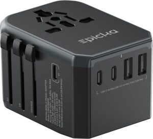 EPICKA Universal Travel Adapter with 1AC/3 USB-C/2 USB-A Ports | Travel Plug Adapter for EU/US/UK/AUS, Supports Charging for Multi-Device, Not A Voltage Converter, TA-105+, Grey