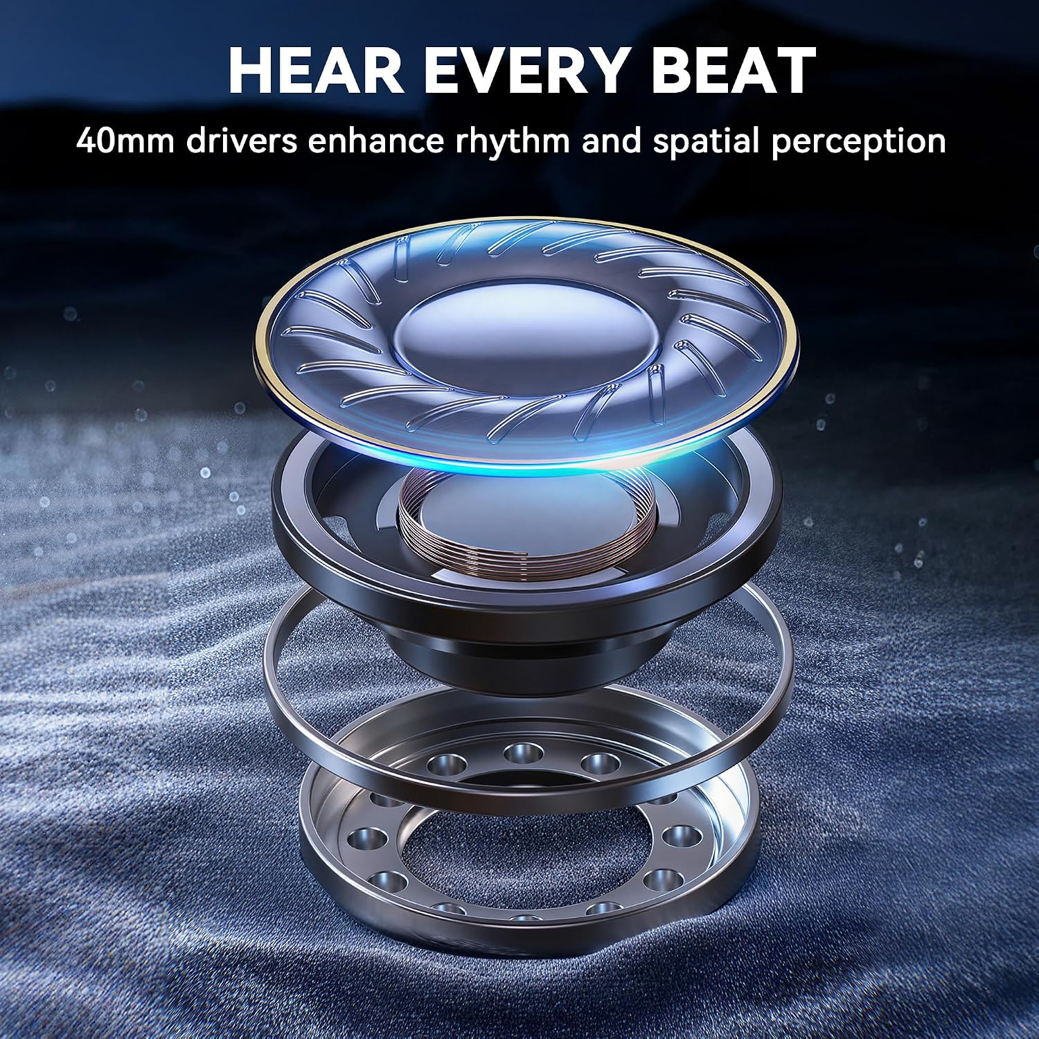 Bluetooth Headphones, Noise Cancelling Headphones Wireless Over Ear -Black | 80H Playtime, Bluetooth 6.0, HiFi Stereo, Foldable & Lightweight Design for Travel, Home, Office - Image 5