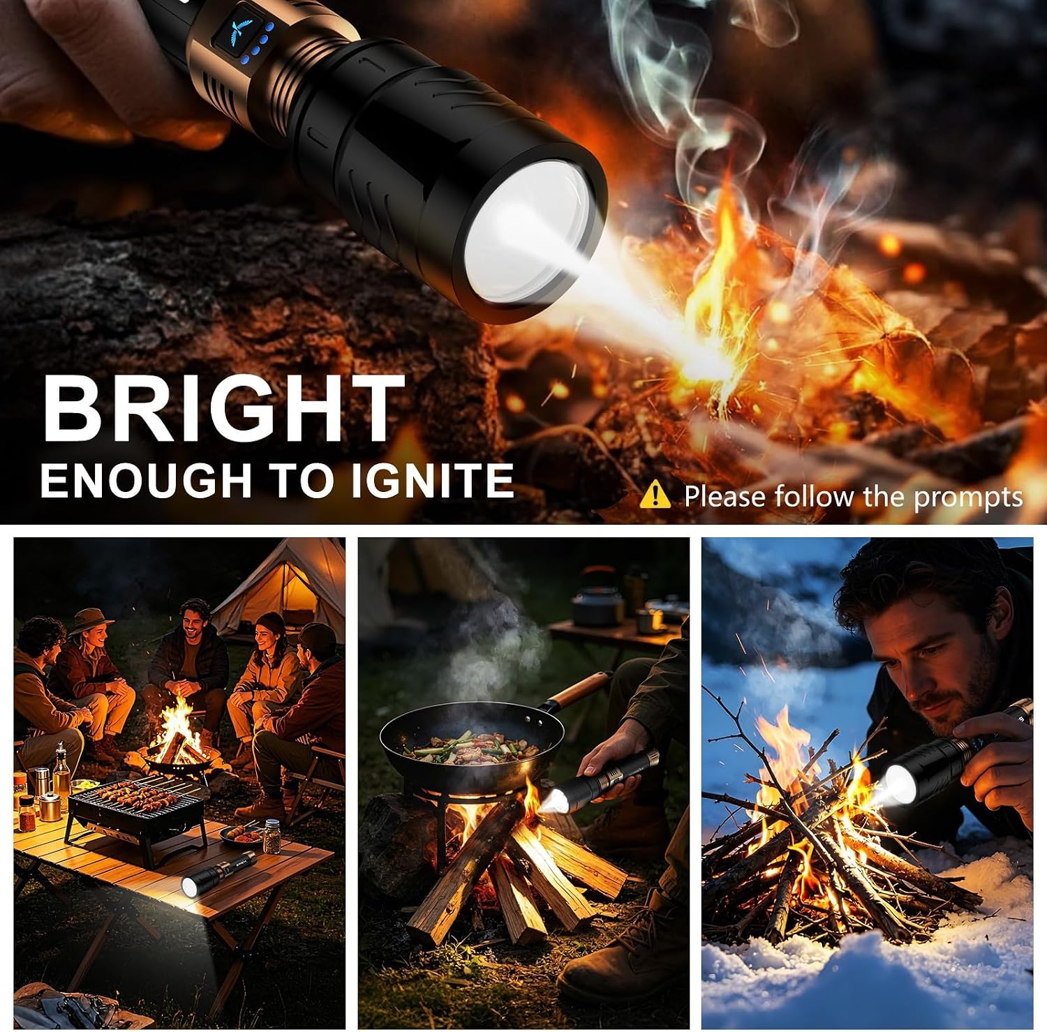 SKYFIRE LED Flashlights High Lumens with Ignition Lens,5000 Super Bright Rechargeable Flashlight,Zoomable,6 Modes,Waterproof Tactical Flash Light for Camping Essentials,Outdoor and Home,Gift - Image 2